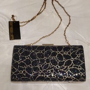 Black and Gold Glitter Clutch Bag